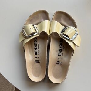 Birkenstock Butter Yellow Slides with Silver Buckle